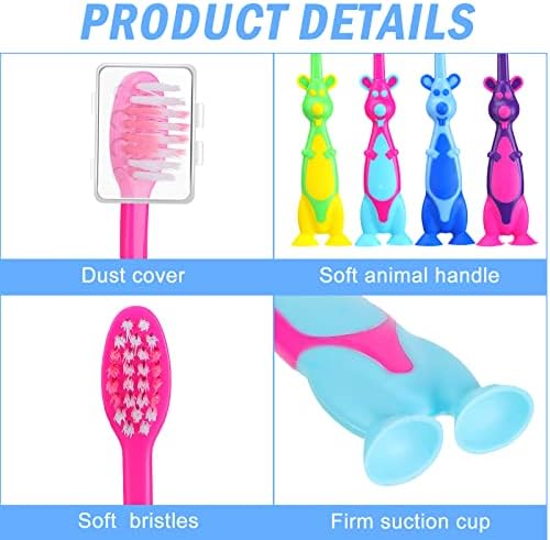 Gerrii Kids Toothbrushes Bulk Soft Lovely Little Kangaroo with Covers Suction Cup Individually Wrapped for Children Toddler Home School Camp Daycare Travel(100 Pcs)