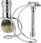 Merkur Merkur Razor Set 3-pieces (Razor 38 001, Shaving Brush, Stand), Bright Chrome, 1 ct.