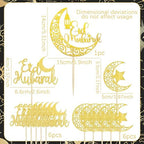 LaVenty Ramadan Cake Topper Gold Eid Cake Decorations Supplies Moon Stars Cake Cupcake Food Decor for Mubarak Decorations