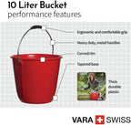 Consolidated Plastics 10 Liter Food Safe Bucket with Metal Handle, Swiss Made, Sturdy & Easy to Clean (Red)