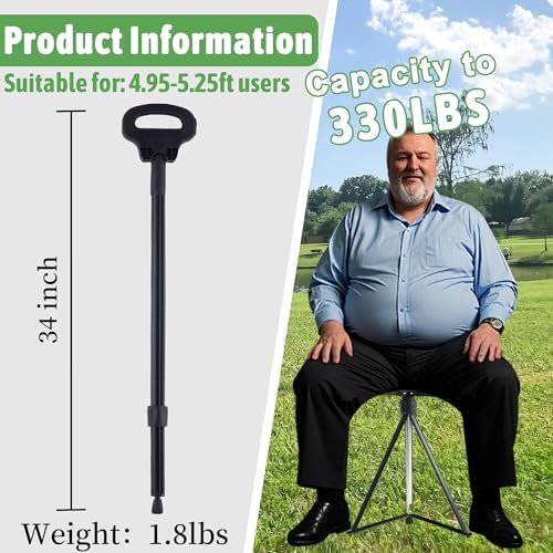 ALEVMOOM Walking Cane with Seat 2-in-1 Cane Stool for Adults, Aluminum Walking Stick with Seat, Stick Chair Portable Stool for Senior
