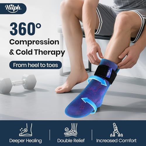 Hilph Full Foot Ice Pack Gel Sock for Hot & Cold Therapy - Reusable Cooling Sock for Toe Pain, Plantar Fasciitis & Hot Feet - Easy Slip On Design for Chemotherapy, Postpartum Recovery, 1-Pack, Blue