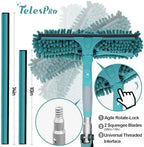 20 Feet High Reach Window Squeegee with 5-12Ft Extension Pole, Window Cleaner Tool with 3-Stage Telescoping Pole, Window Cleaning Kit with Rotatable Head (2 Squeegee & 2 Microfibre Cloths)