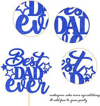 1 Pack Happy Father's Day Cake Topper Glitter Best Dad Ever Cake Pick Super Dad Star Cake Decoration Love Dad Cupcake Topper for Happy Father's day Theme Men Birthday Party Supplies Blue