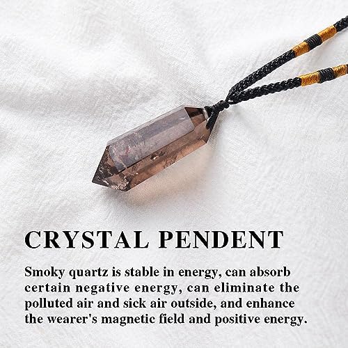 Runyangshi Smoky Quartz Healing Crystal Pendants, Double Pointed Natural Crystal Quartz Necklace 6 Faceted Chakra Crystal Wand Stone Reiki Meditation