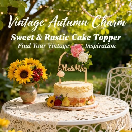 Wooden Wedding Cake Topper - Mr & Mrs Floral Arch Design - Handcrafted Rustic Cake Decoration & Home Decor Keepsake - Gift Box Included for Anniversary, Bridal Shower
