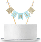 Handmade “ONE” Birthday Cake Topper - Baby Shower, 1st First Birthday Cake Bunting for Baby Boy Party Supplies