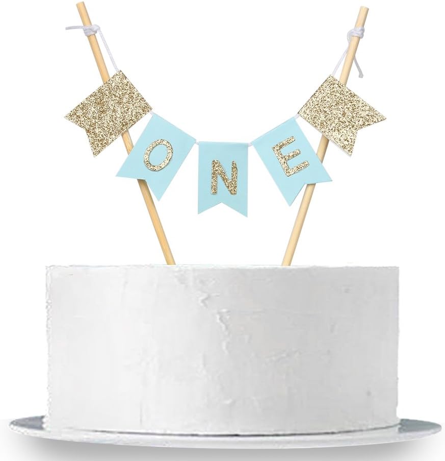 Handmade “ONE” Birthday Cake Topper - Baby Shower, 1st First Birthday Cake Bunting for Baby Boy Party Supplies