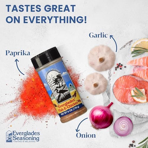 Everglades Fish & Chicken Seasoning For Shrimp, Fish, Crab, Lobster & Poultry Use in Batter, Boils, or Sprinkle for Broiling & Grilling Made in the USA 6oz (Two Pack)