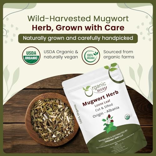 Organic Way Mugwort Herb Loose Leaf Cut & Sifted (Artemisia Vulgaris) Herbal Tea | Kosher & USDA Certified | Vegan, Non-GMO & Gluten Free | Raw from Albania (4 Ounce (Pack of 1)