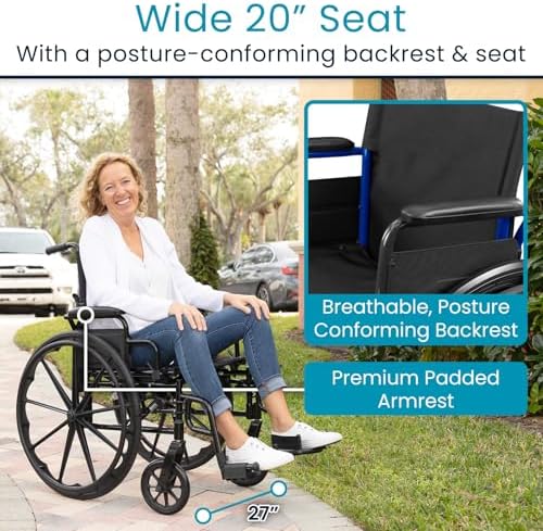 Vive Bariatric Wheelchair for Adults (Supports 400 lbs) - Foldable, Heavy Duty, Manual & Transport Wheel Chair - Portable Senior Drive Travel Scooter for Transfers - Wide 20" Seat