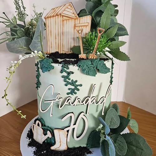 Gardening Theme Cake Topper, Spade Shed Watering Can Wellington Boots Gardening Tool Cupcake Decorations for Retirement Golden Birthday,Men Women Happy Birthday Party Decorations
