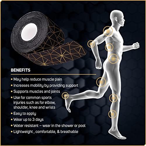 Care Science Waterproof Kinesiology Tape, 40 ct Precut Strips (2 Rolls), Copper Infused | Water Resistant Strips, Elastic Athletic Tape for Sports & Weightlifting, Muscle Strain Relief & Joint Support