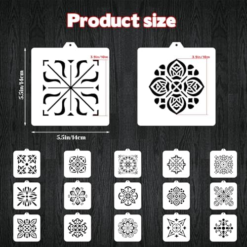 16 Pcs Scroll Tile Cookie Stencils, 5.5"x5.5" Floral Baking Stencils for Royal Icing, Cake Decorating Pattern DIY Mold Tools for Biscuit, Dessert, Coffee