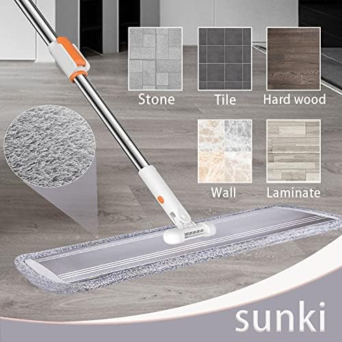 Flat Mop for Cleaning Floors Heavy Duty Microfiber Wet Mop Deep Cleaning for Hardwood, Tile & Laminate, Includes 4 Reusable Washable Pads and Adjustable Long Handle (32 in Mop Set)
