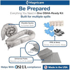 Universal Spill Kit OSHA Approved - Biohazard Clean up Kit for Oil, Water & Chemicals | 15 Absorbent Pads, 2 Socks, PPE, Biohazard Bags in Bright Orange Duffel Bag