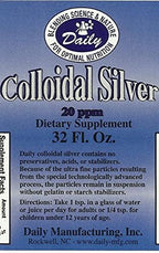 Daily Manufacturing Colloidal Silver (20 ppm - No Preservatives, Acids or Stabilizers) 32 oz Amber Glass Bottles