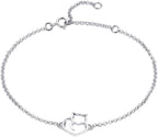 925 Sterling Silver Chain Bracelet with Cat Love Heart Charm Adjustable Plated Gold Bracelets with Chain Length 6.5in-7.9in, Best Jewelry Gifts for Women Cat Lovers