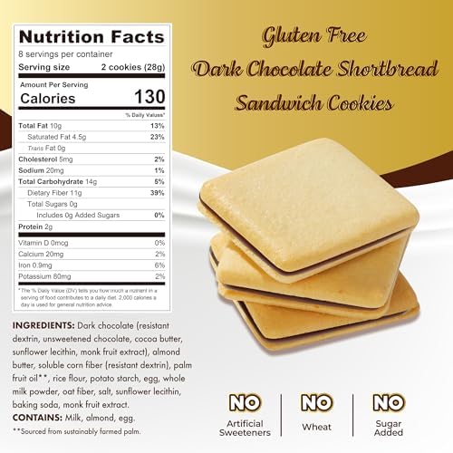 ChocZero Chocolate Cookies, Dark Chocolate Jolies – Gluten Free, Sugar Free, 16 Crispy Chocolate Filled Keto Cookies Per Box, 8 Ounce
