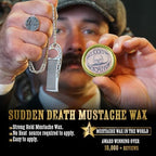 Mustache Wax Strong Hold Sudden Death 1 oz Tin & Necklace Death Grip Mustache Comb Mens Combo Kit - Grooming For Men Handlebar Moustache