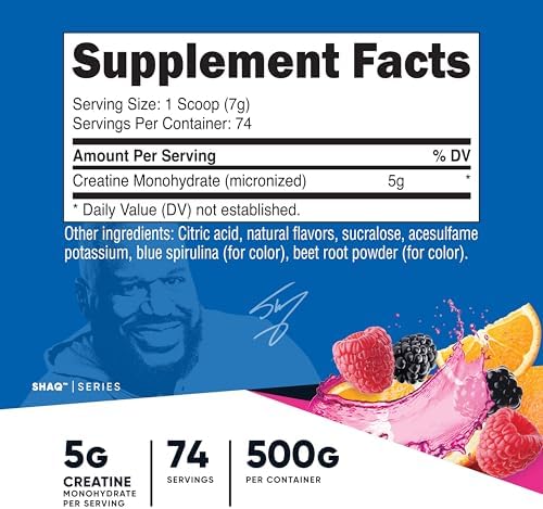 Nutricost Creatine Monohydrate Powder (Shaq's Berry Blast, 500 Gram) - Micronized Creatine Supplement, Vegan, GMO-Free, Gluten-Free, 74 Servings