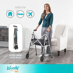 Stander Wonder Walker Plus, Lightweight Folding Mobility Aid for Adults, Seniors, and Elderly, Collapsible Travel EZ Fold-N-Go with Wheels, Glides, & Basket, Black Walnut