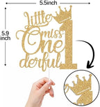 Gold Glitter Little Miss Onederful Cake Topper, One/My 1st Birthday, Baby's 1st Birthday Baby Shower Party Decorations Supplies
