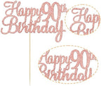 Gyufise 1Pc Happy 90th Birthday Cake Topper Glitter 90th Birthday Cake Pick Cheers to 90 Years Old Ninety Fabulous Cake Decorations for 90th Birthday Theme Party Supplies Rose Gold