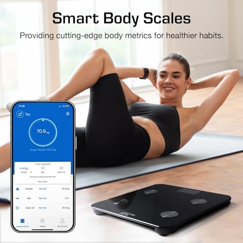 Active Era Digital Bathroom Bluetooth Scales Weight and Body Fat - Fit Track Scale Calculates BMI, Body Fat Percentage, Muscle Mass - Apple Health, Google Fit & Fitbit Compatibility (Black)
