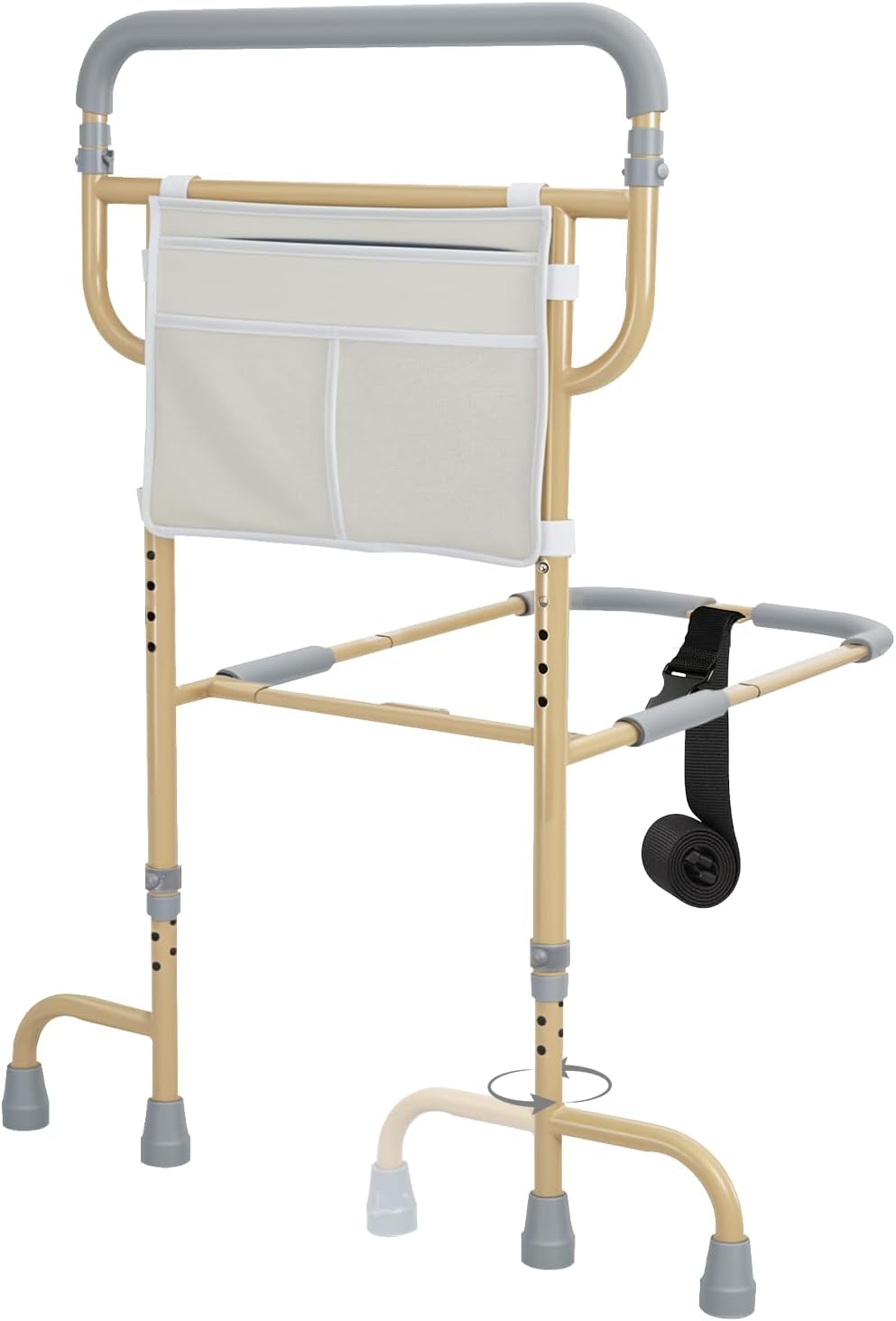 Bed Rails for Elderly Adults Safety - Adjustable Bed Assist Rails for Seniors with Non-Slip Ergonomic Handle & Storage Pocket, Bed Cane with 360° Swivel Dual Feet Supports Up to 350 LBS, Easy Assembly