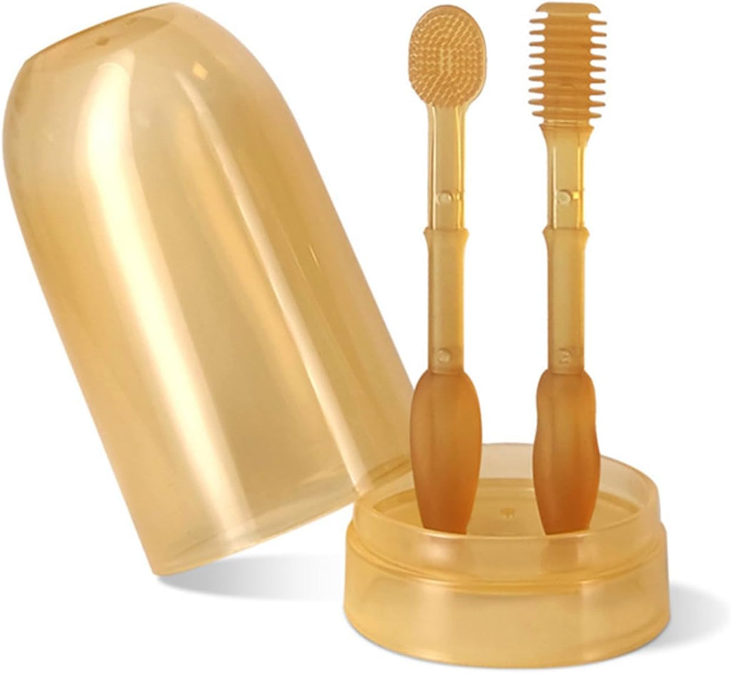 2pcs Baby Toothbrush Food Grade Silicone Children Teeth Cleaning Massage Dental Care Tongue Brush for 0-18 Month Kid Milk Toothbrush: Silicone + U