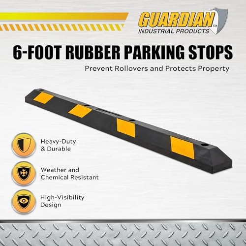 Guardian Parking Stop, Rubber Stopper and Curb with Mounting Holes, 6 Ft, Black/Yellow - Highly Visible Accessory for Car and Passenger Safety - Ideal for Job Sites, Driveways, and Garages