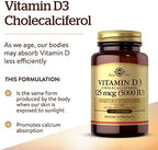 Solgar Vitamin D3 (Cholecalciferol) 125 MCG (5000 IU), 100 Softgels - Helps Maintain Healthy Bones & Teeth - Immune System Support - Non GMO, Gluten-Free, Dairy Free - 100 Servings
