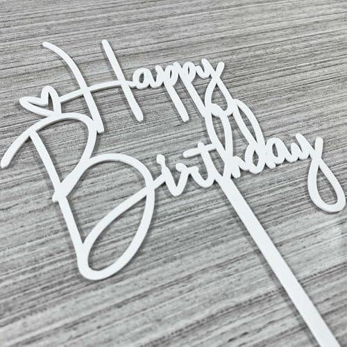 JIEEIN Happy Birthday Cake Topper for Birthday Party Decoration - Off-white Plastic