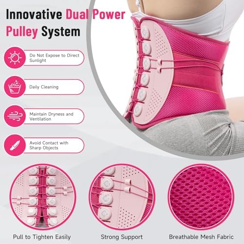 KKH Back Support Brace with Adjustable Pulley System, Ergonomic Back Brace for Lower Back Pain Women, Breathable Soft Mesh Lumbar Support Belt for Relief Sciatica Pain Herniated Disc