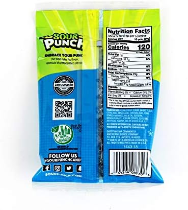 Sour Punch Bites, Sweet Chewy Candy, Blue Raspberry Flavored Sour Candy, 5oz Bag (12 Pack) (8730)