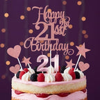 21st Birthday Cake Topper, Happy 21st Birthday Candles Numeral Candles and Glitter Cake Decorations Toppers Set Rose Gold Glitter Cheers to 21 Years Fabulous Cakes Decoration for Party Supplies