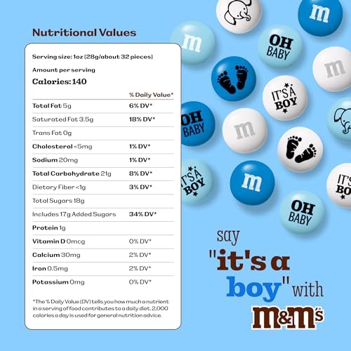 M&M'S World It's A Boy Milk Chocolate Candy 2lb Bag with White and Blue M&M'S for Baby Boy Showers Gender Reveal Parties and Baby Celebration Favors