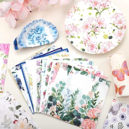 NatNarr 30 Pack Decoupage Napkins, 30 Styles Floral Paper Napkins Chinoiserie Decorative Decoupage Napkin Printed Cocktail Paper for Mother's Day DIY Crafting Spring Party 13 * 13 Inch