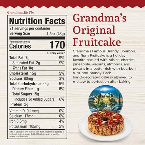 Beatrice Bakery Co. Original Fruitcake in Holiday Tin, Grandma's Old Fashioned Fruit and Nut Freshly Made, Brandy, Bourbon and Rum Fruitcake, Est. 1917 (32 oz Tin)