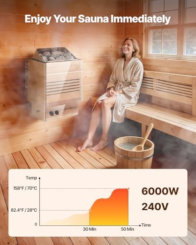 VEVOR Sauna Heater, 6KW 240V Electric Sauna Stove, Dry Steam Bath Saunas Stove with Pre-Drilled Bracket, Fit 176.5 to 317.8 CU.FT Saunas Rooms, Steam Bath Stoves for Home, Commercial, Leisure Venues