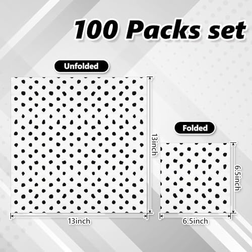 Whaline 100Pcs Black and White Napkins Black Dots Paper Napkin 3ply Polka Dots Disposable Luncheon Napkin Dessert Dinner Hand Napkin for Wedding Baby Shower Birthday Party Decorations, 6.5 x 6.5 Inch