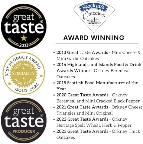 Stockan's Orkney Wholegrain Thick Oatcakes - Traditional Scottish Savoury Biscuits Imported from Scotland - 6 Packs (8 Oatcakes in Each Pack)