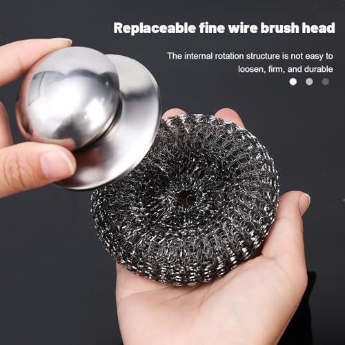 Stainless Steel Kitchen Pot Brush with Short Handle Wire Ball Cleaning Tools Home Kitchen Dish Washing Accessories (2PCS)