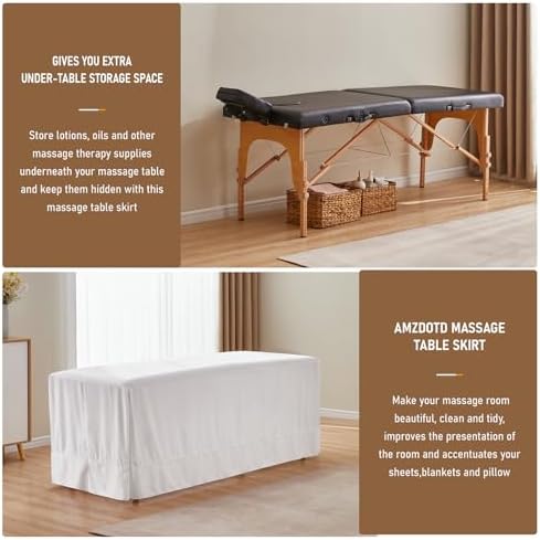Massage Table Skirt,Microfiber Super Soft Stain Wrinkle Resisting Protect Massage Bed Skirt Massage Table Cover,Machine Washable (White)