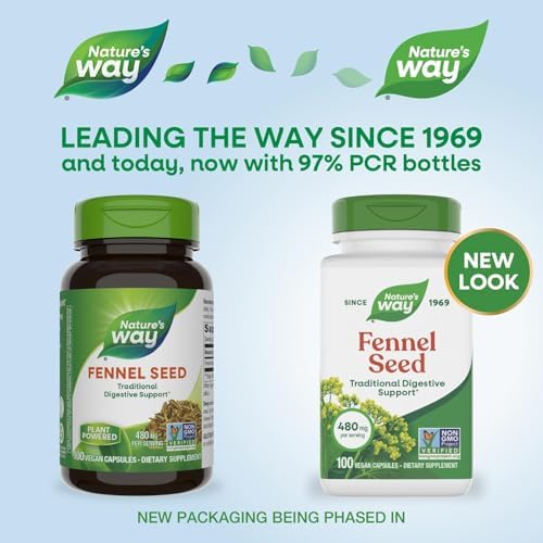 Nature's Way Fennel Seed, Traditional Digestive Support*, 480 mg per Serving, Gluten Free & Vegan, Non-GMO Project Verified, 100 Capsules (Packaging May Vary)