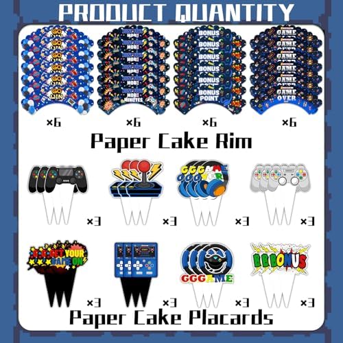 48Pcs Video Game Cupcake Topper | Gaming Game on Controllers Cupcake Picks | Gamer Birthday Anniversary Party