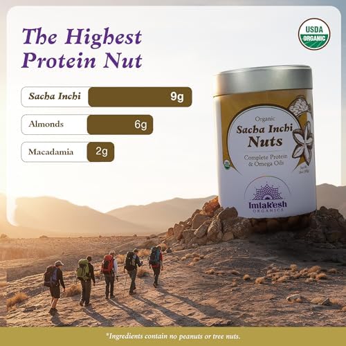 Imlakesh Organics Sacha Inchi Nuts - High Protein Superfood Nuts, 0 Net Carbs, Paleo and Keto Snack, Gluten-Free, Vegan (14oz Metal Jar)