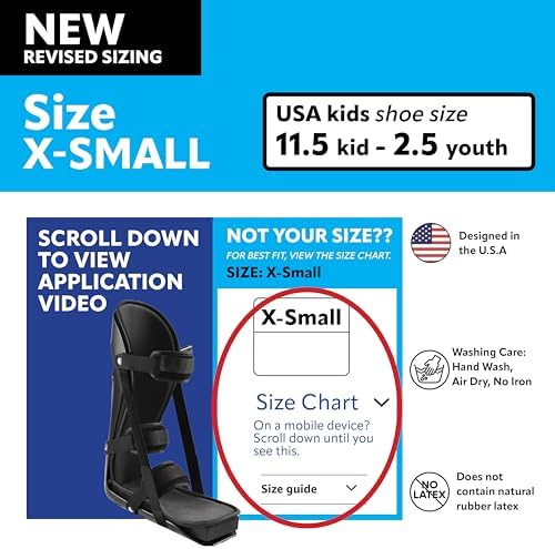 Brace On Kids Adjustable Night Splint - Pediatric Plantar Fasciitis, Achilles Tendon, Heel Spur, Injury, Foot Splint Boot for Children, Black, Size XS