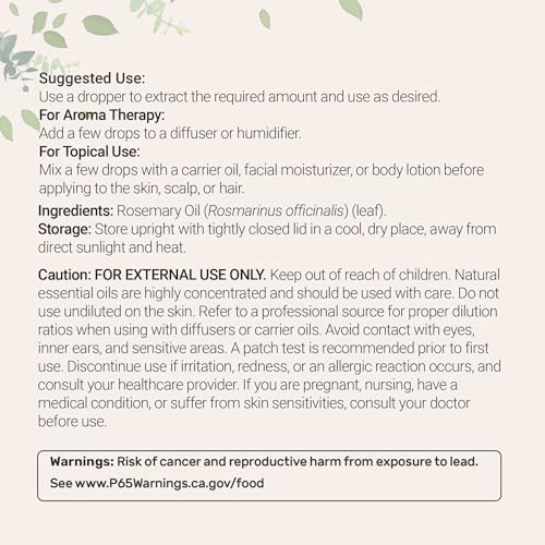 Micro Ingredients Rosemary Essential Oil for Hair, Scalp & Skin, 8 fl oz – 100% Pure & Natural with Dropper | Aromatherapy, Diffuser, Soap, Candle & Massage Use | Woody Herbal Aroma, Cruelty-Free
